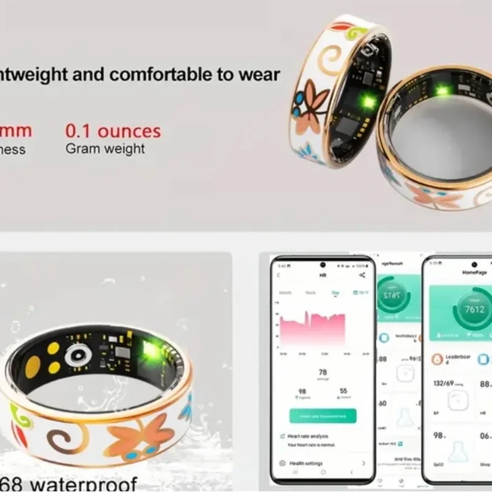 Smart Fitness Ring with Floral Design - White and Gold NIB NEW IN BOX